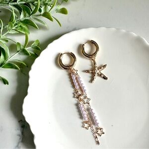 2/$30🌵 Starfish Pearl & Star Tassel Earrings Asymmetric Beachy Ocean Gift NEW